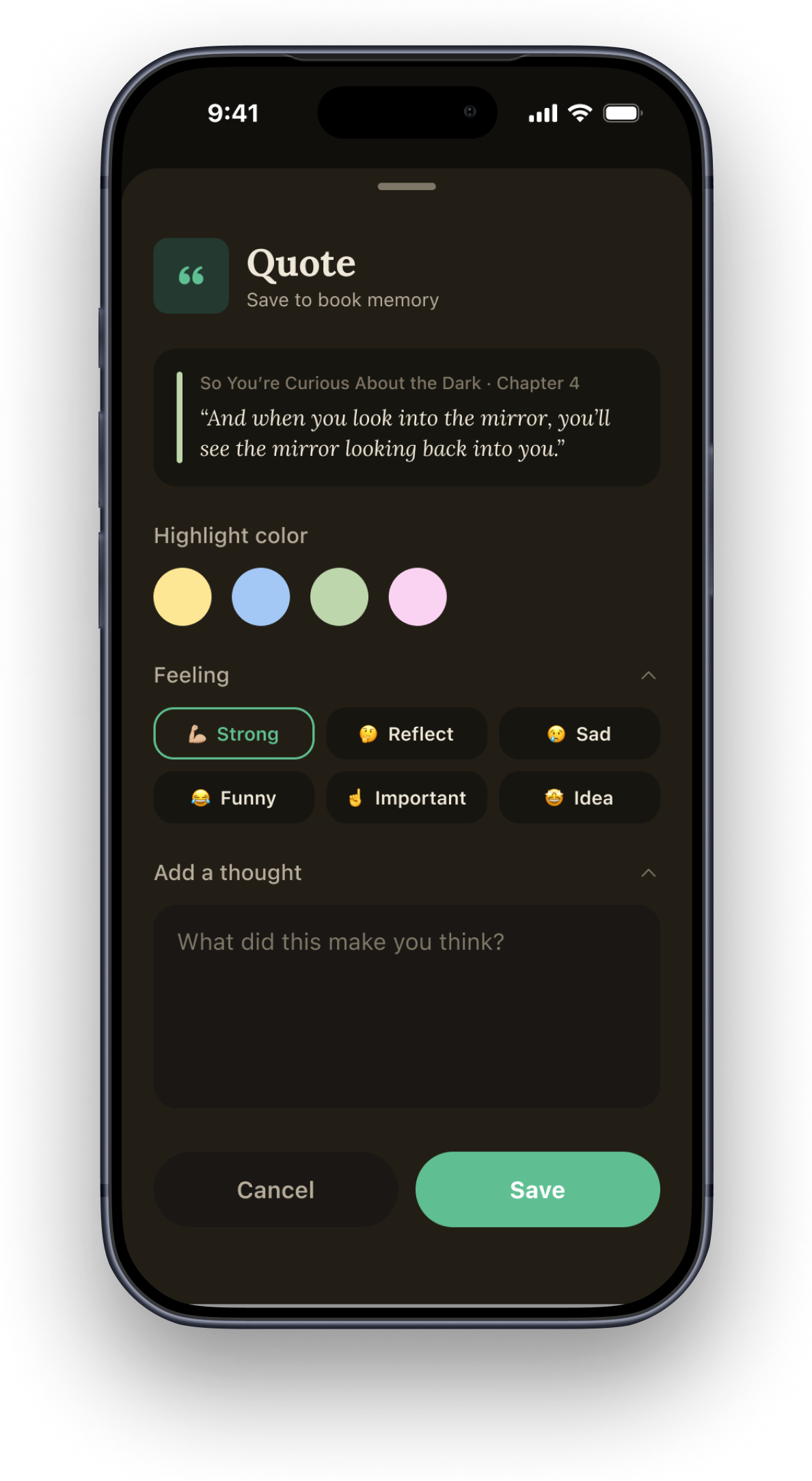 Saving a quote in the Librosy app